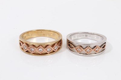 Lot 100 - Clogau 9ct gold diamond five stone ring in rose gold setting, together with a similar style Clogau silver diamond three stone ring (2)