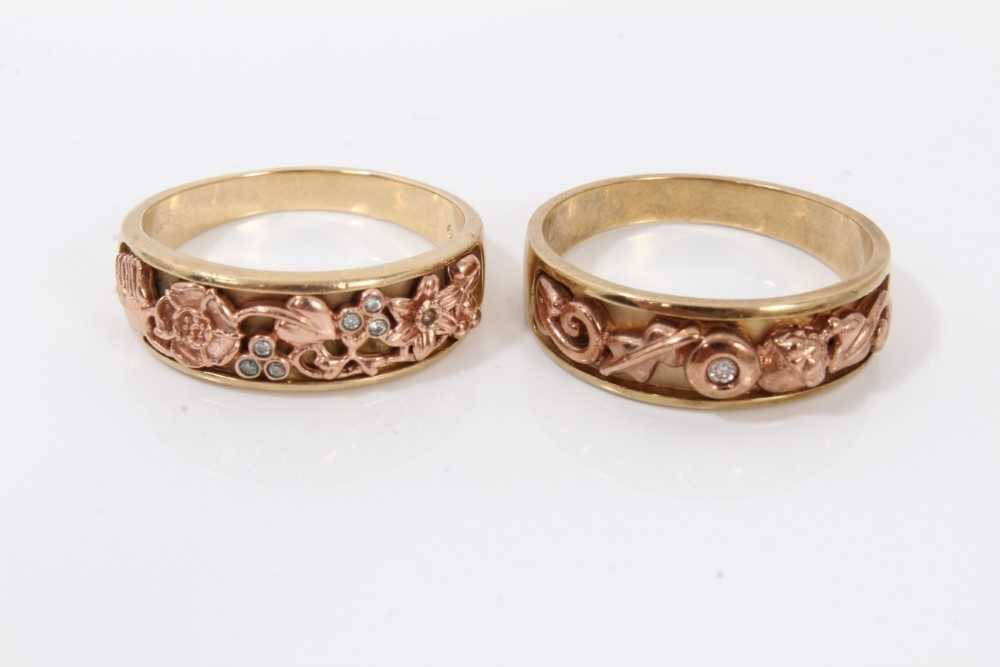 Lot 103 - Two Clogau 9ct gold diamond set rings, both with rose gold foliate decoration