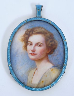 Lot 70 - English School, circa 1920, miniature portrait on ivory depicting a young woman