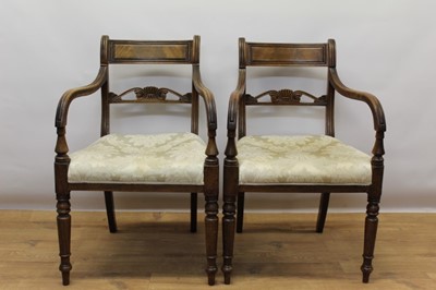 Lot 1464 - Pair of Regency mahogany open elbow chairs