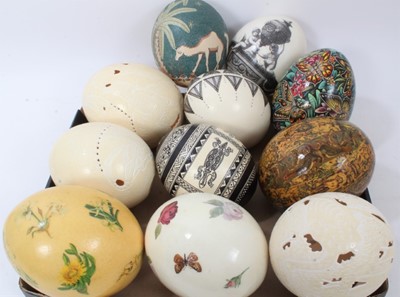 Lot 822 - Collection of highly decorative ostrich and other large eggs