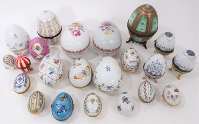 Lot 831 - Collection of modern novelty porcelain eggs, including hand painted examples by Herend, and others