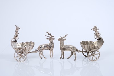 Lot 444 - Pair of Dutch silver table decorations in the form of chariots being pulled by deer