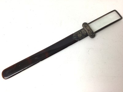 Lot 459 - Art Deco silver and tortoiseshell letter opener with magnifier handle