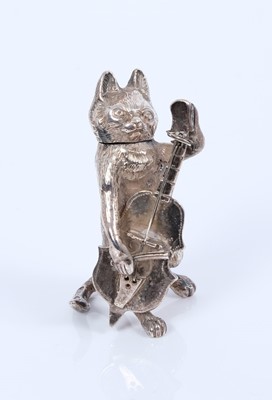 Lot 448 - Novelty silver model of a cat playing a cello