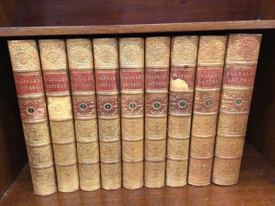 Lot 842 - The letters of Horace Walpole, edited by Peter Cunningham, published by Richard Bentley, 1858, nine volumes, in good full calf bindings