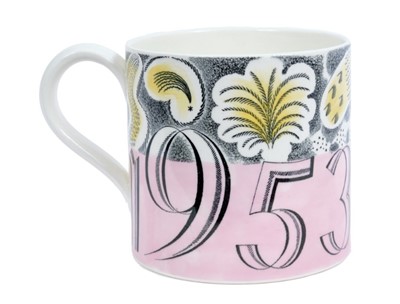 Lot 45 - The Coronation of H.M.Queen Elizabeth II 1953, scarce Eric Ravilious designed Wedgwood Souvenir mug with stylised Royal Arms , ER and 1953, marks to base 10.4cm high, 10.6cm diameter