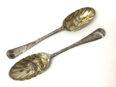 Lot 450 - Pair of Georgian Irish silver berry spoons