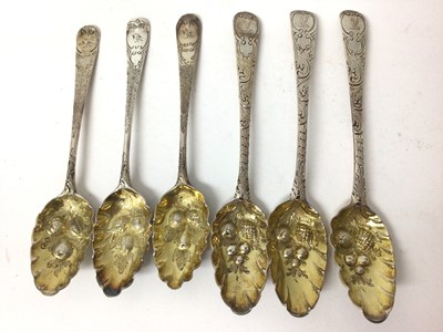 Lot 233 - Set of three Georgian silver berry dessert spoons and three further similar