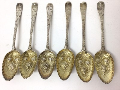 Lot 452 - Six Georgian silver berry dessert spoons with matching decoration