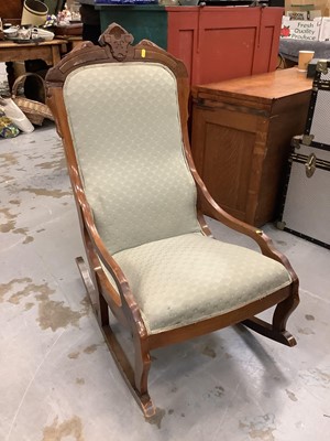 Lot 913 - A Victorian green upholstered bedroom rocking chair