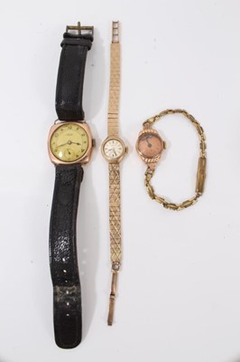 Lot 115 - Three gold cased vintage wristwatches