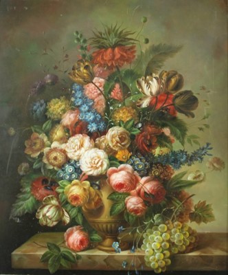 Lot 1291 - Manner of Emilio Greco, oil on panel - a profusion of summer flowers, 75cm x 62cm, in gilt frame