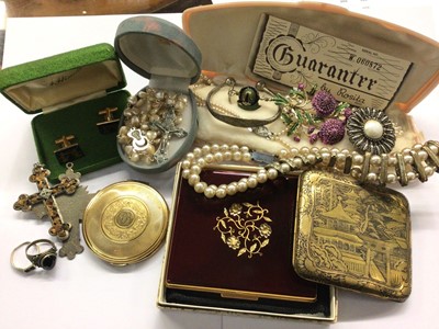 Lot 656 - Vintage tobacco tin containing costume jewellery and bijouterie