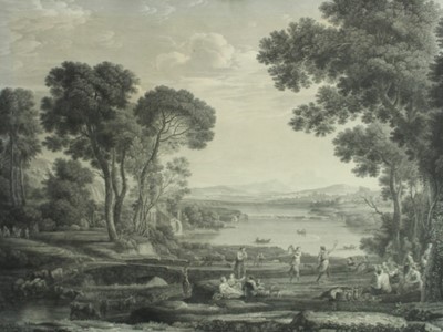 Lot 1202 - Wilhelm Friedrich Gmelin (1760-1820) engraving after Claude Lorrain - Il Molino Di Claudio, 1804, 56cm x 68cm, in glazed ebonised frame