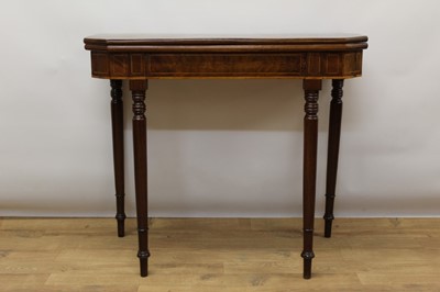 Lot 1316 - 19th century mahogany and boxwood lined tea table, of canted form on turned tapered legs, 89cm wide x 72cm deep x 76cm high