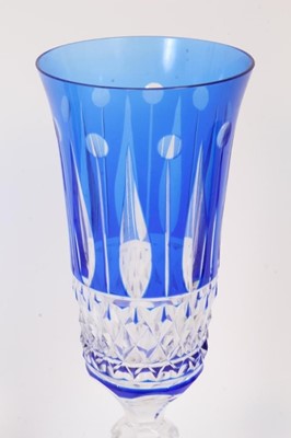 Lot 189 - Set of six Bohemian blue flash cut wine glasses, 20.75cm high