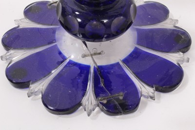 Lot 190 - Pair of Bohemian blue flash cut glass lustres with prismatic drops, 26.5cm high