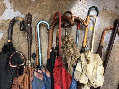 Lot 32 - Collection of various walking sticks and umbrellas