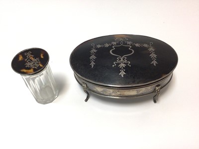 Lot 365 - Edwardian silver jewellery box of oval form, with hinged tortoiseshell cover