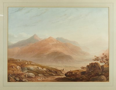 Lot 1203 - John Varley (1778-1842) watercolour - Snowdon, signed and dated 1812, inscribed, 50cm x 68cm, in glazed gilt frame  
Provenance: Collection of Miss G. Fownes Rigden. Thomas Agnew & Sons Ltd.