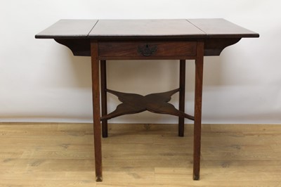 Lot 1334 - George III mahogany Pembroke table, with rounded rectangular top and end frieze drawers and square chamfered legs united by a shaped undertier, 68 x 94cm when extended