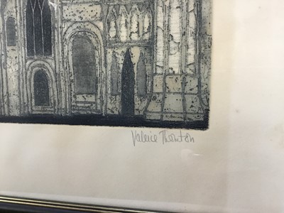 Lot 101 - Valerie Thornton (1931-1991) signed etching and aquatint - Church, 5/50, 56cm x 66cm, in glazed frame
