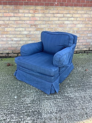 Lot 1338 - Early 20th century deep armchair by Howard & Co. Ltd, typical form on square feet and brass castors, stamped to the castors