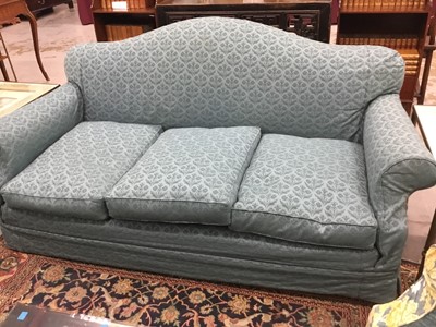 Lot 1346 - Modern camel back sofa, with moss green upholstery, approximately 180cm wide