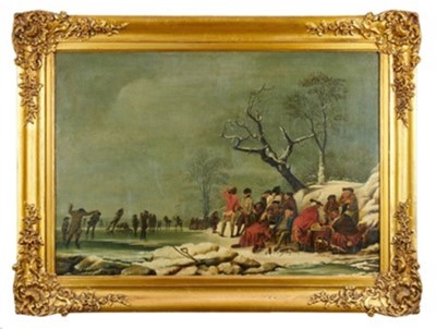 Lot 1033 - T. Weeks after Philip James de Loutherbourg (1740-1812) oil on canvas - Skating in Hyde Park, signed and dated, 56cm x 81cm 
Provenance: Prince Georg Valdemar of Denmark, thence by decent