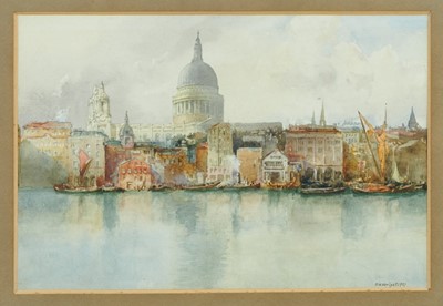 Lot 1174 - Richard Henry Wright (1857-1930) pair of watercolours - views on the Thames, signed and dated 1927, 17cm x 25.5cm, in glazed frames