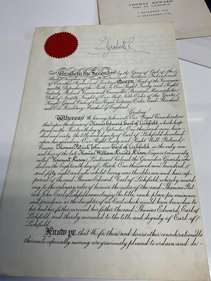 Lot 62 - H.M. Queen Elizabeth II , rare signed Royal Warrant of Precedence dated 12th July 1961 granting The Hon.Elizabeth Georgina Anson the title, rank place, pre-eminence and precedence of the daughter o...