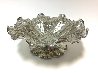 Lot 421 - Late 19th century silver plated pedestal dish of naturalistic form with bark effect finish, marks to underside for Hukin & Heath Pedestal and numbered 4990, possibly a design by Dr