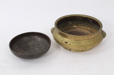 Lot 911 - Chinese brass censer together with a Chinese dish