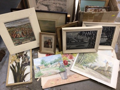 Lot 34 - Three boxes of mixed pictures, prints and watercolours