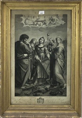 Lot 242 - 19th century Saint Cecile framed engraving, after Raphael d'Urbin in period glazed frame, total size 73 x 50cm