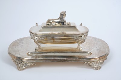 Lot 372 - Unusual, Victorian Egyptian revival, silver plated desk stand