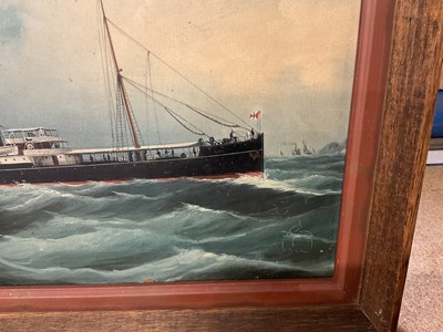 Lot 1241 - Two fine Chinese School oil on canvas studies of Chinese trade ships, circa. 1890, signed to stretchers by Hong Kong Artist Jack Cheong. The ships depicted are of the China Navigation company (2)