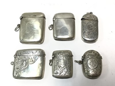 Lot 376 - Collection of six Victorian and Edwardian silver vestas, with hinged covers