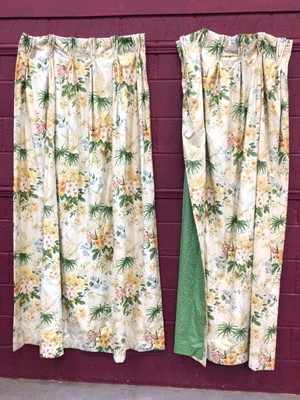 Lot 1504 - Two pairs floral chintz interlined curtains with pinch pleated tops measuring approximately 80cm x 206cm drop and 106cm x 218cm drop