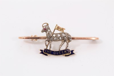 Lot 590 - Diamond and enamel Regimental officer's sweetheart brooch