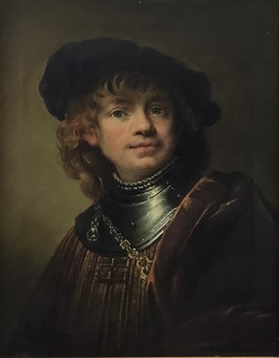 Lot 293 - After Rembrandt, 19th century oil on canvas portrait