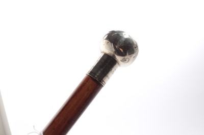 Lot 830 - Felixstowe Interest- First World War Gentleman's Malacca walking cane with silver knop, with engraved regimental badge and presentation inscription 'Presented to Sergt Major Geo. A. Creesey. by the...