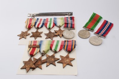 Lot 832 - Collection of Second World War campaign medals comprising Africa Star x2, one with North Africa 1942 - 43 Clasp, Atlantic Star x2, Italy Star x2, France and Germany Star, Burma Star, Defence and Wa...