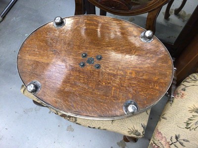Lot 100 - Victorian oval oak handled gallery tray with silver plated fittings. Maker H.H & S
