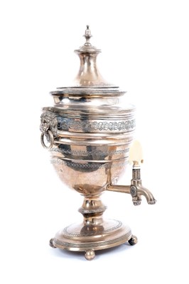 Lot 300 - George III silver Tea Urn or Samova, with engraved foliate decoration