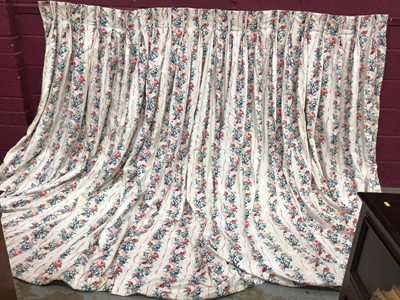 Lot 1505 - Two pairs of pink and blue floral curtains, one other matching single curtain, pelmets and tie backs