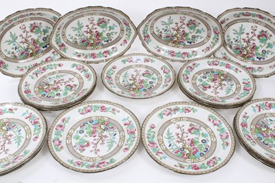 Lot 265 - Interesting collection of Bridgwood Indian Tree dinner wares, including fifteen plates and four serving dishes, each piece inscribed 'Presented to Viscount Anson on the occasion of his marriage, 28...
