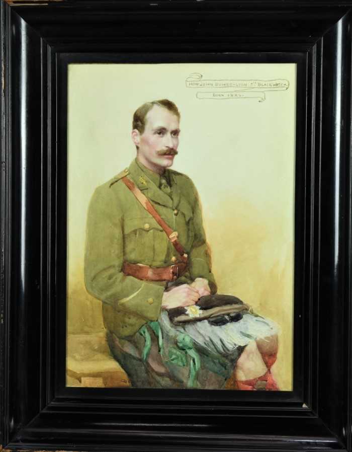 Lot 71 - Mabel Lee Hankey, watercolour portrait titled 'The Hon. John Bowes-Lyon 5th Blackwatch Born 1886' The sitter cers uniform in original glazed frame 59 x 47 cm...