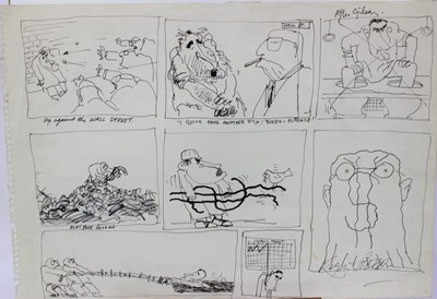 Lot 1062 - *Ralph Steadman (b 1936) pen and ink - Up against the Wall Street, 43 x 60cm